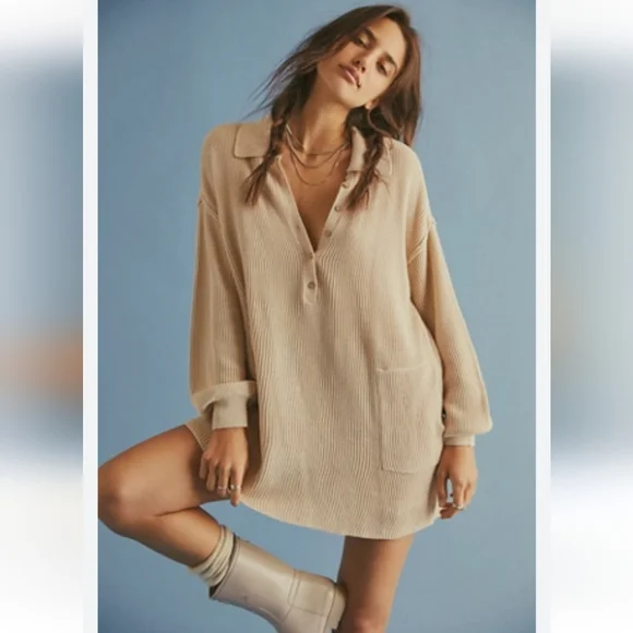 Free People Beach Picnic Sweater Mini Dress Oversized Size S Color: Natural - Picture 1 of 14